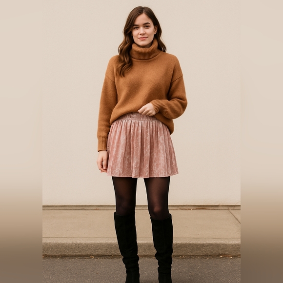 And A New Day | Crushed Velvet Pleated Mini Skirt | Blush Pink | Size Small - Picture 1 of 6